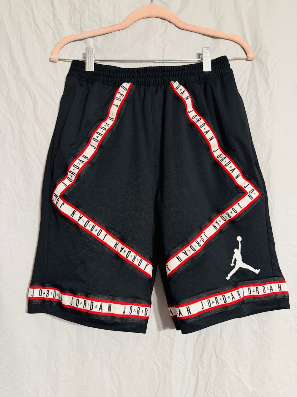 Jordan Dri-FIT Men’s Small Black Basketball Shorts Jumpman Logo Red White Tape